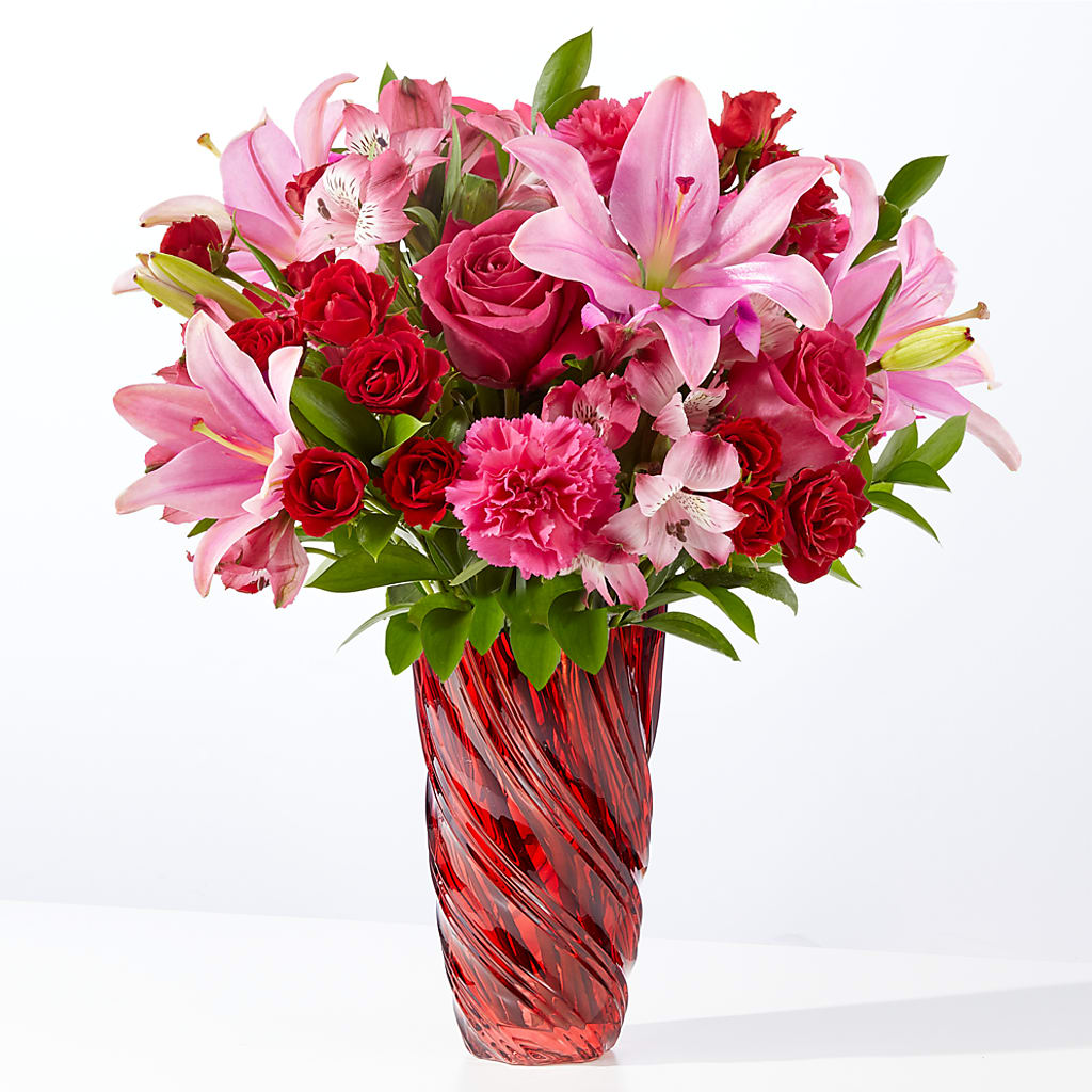 In Love Bouquet with Luxe Swirl Vase –  Panda Flowers Canada Inc, Calgary AB
