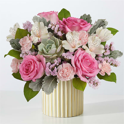 Dusty Rose Bouquet with Ivory Vase –  Panda Flowers Canada Inc, Calgary AB