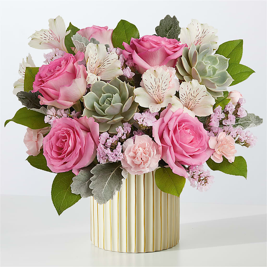 Dusty Rose Bouquet with Ivory Vase –  Panda Flowers Canada Inc, Calgary AB