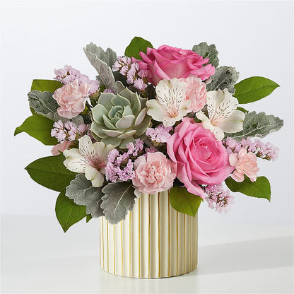 Dusty Rose Bouquet with Ivory Vase –  Panda Flowers Canada Inc, Calgary AB