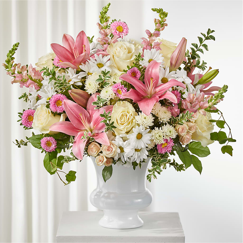 Empathetic Blooms Urn Arrangement –  Panda Flowers Canada Inc, Calgary AB