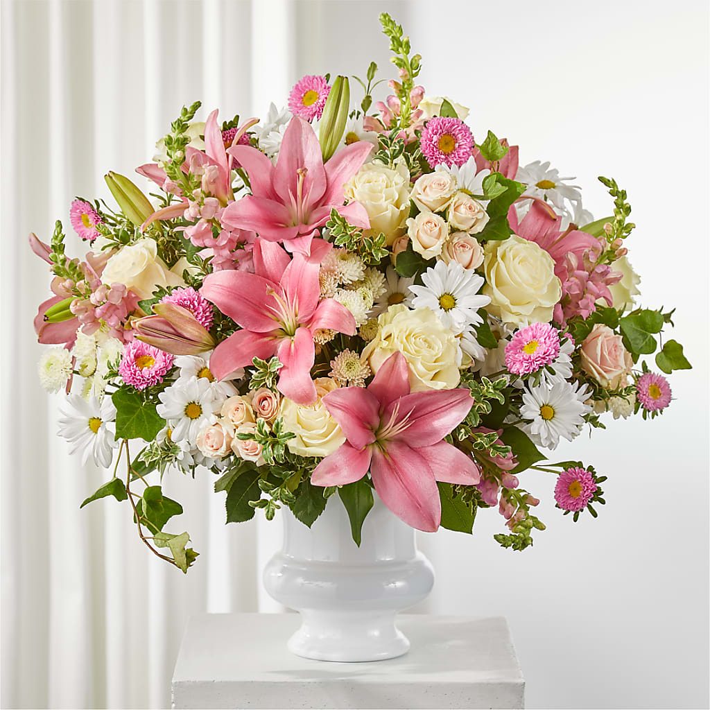 Empathetic Blooms Urn Arrangement –  Panda Flowers Canada Inc, Calgary AB
