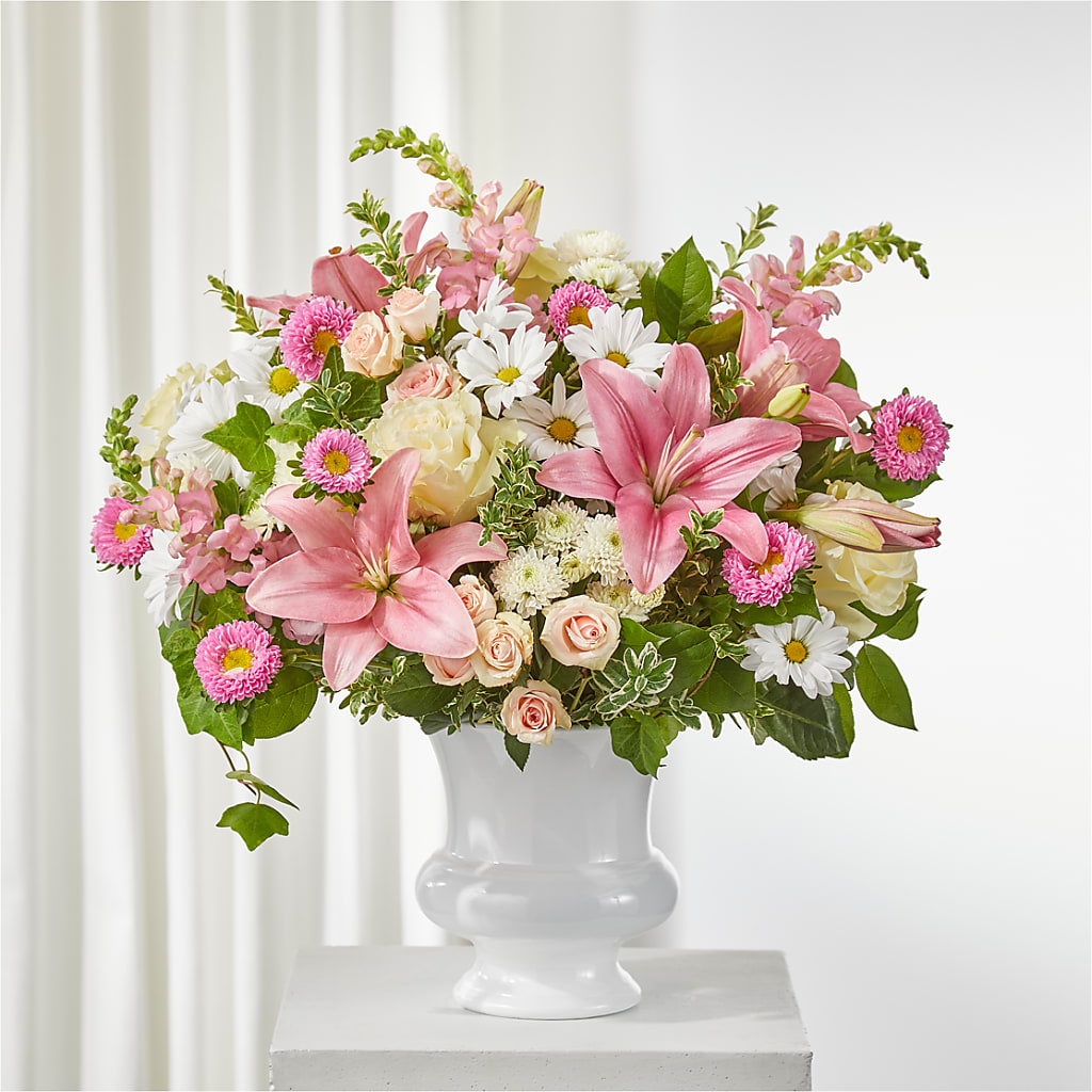 Empathetic Blooms Urn Arrangement –  Panda Flowers Canada Inc, Calgary AB